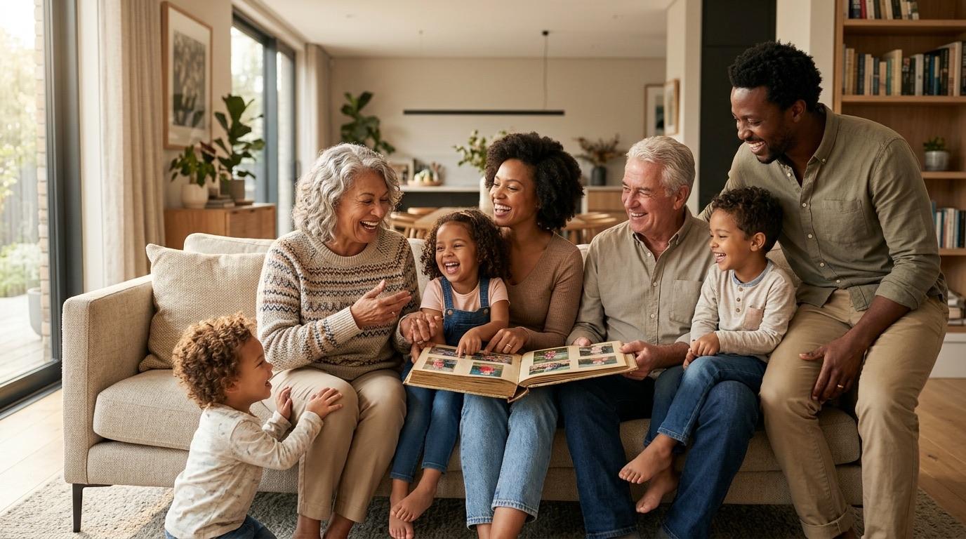 Family gathered together outdoors